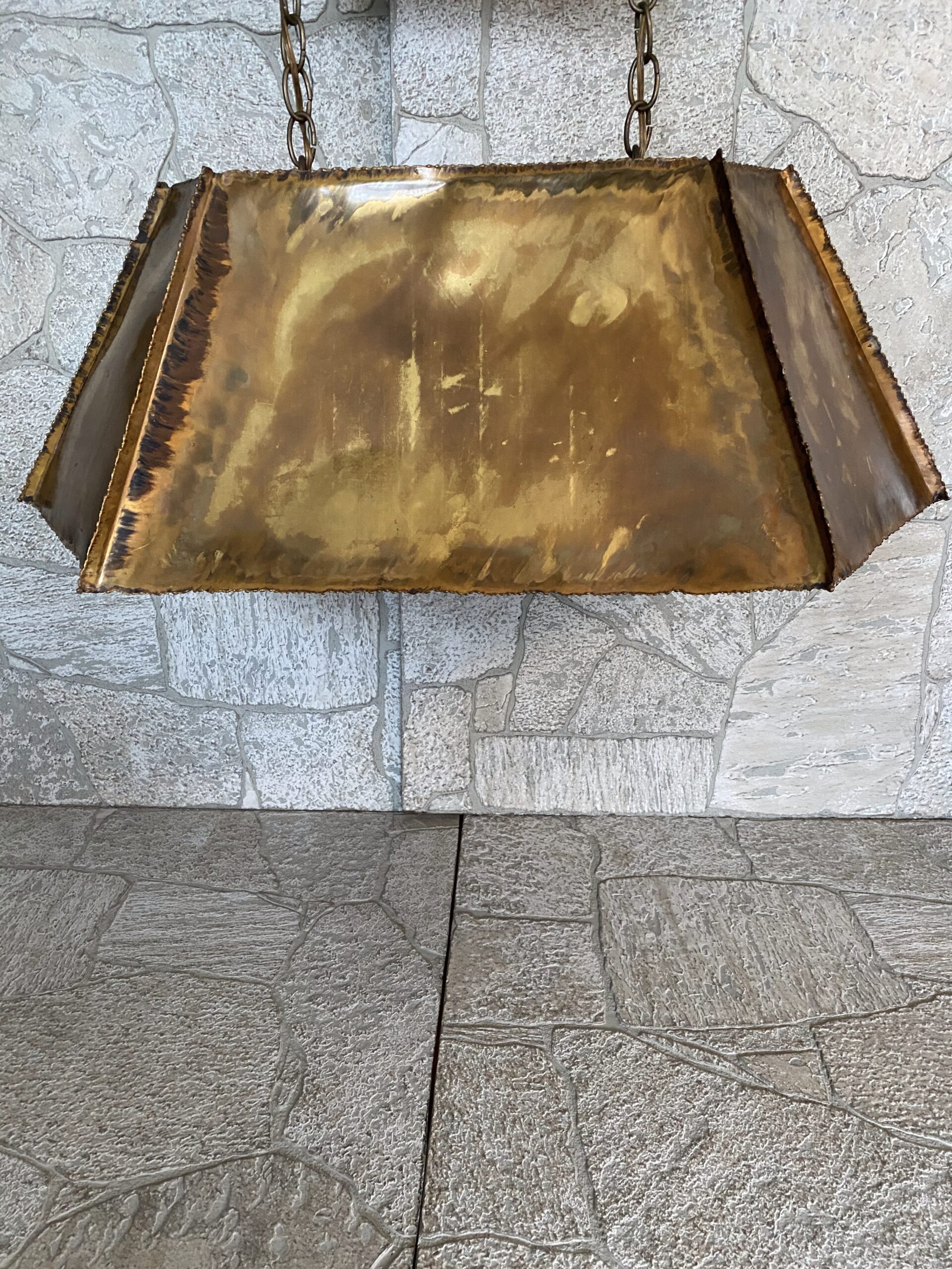 Brutalist Torch Cut Brass Pendant Light / MCM Torch Cut Lighting - Image 9