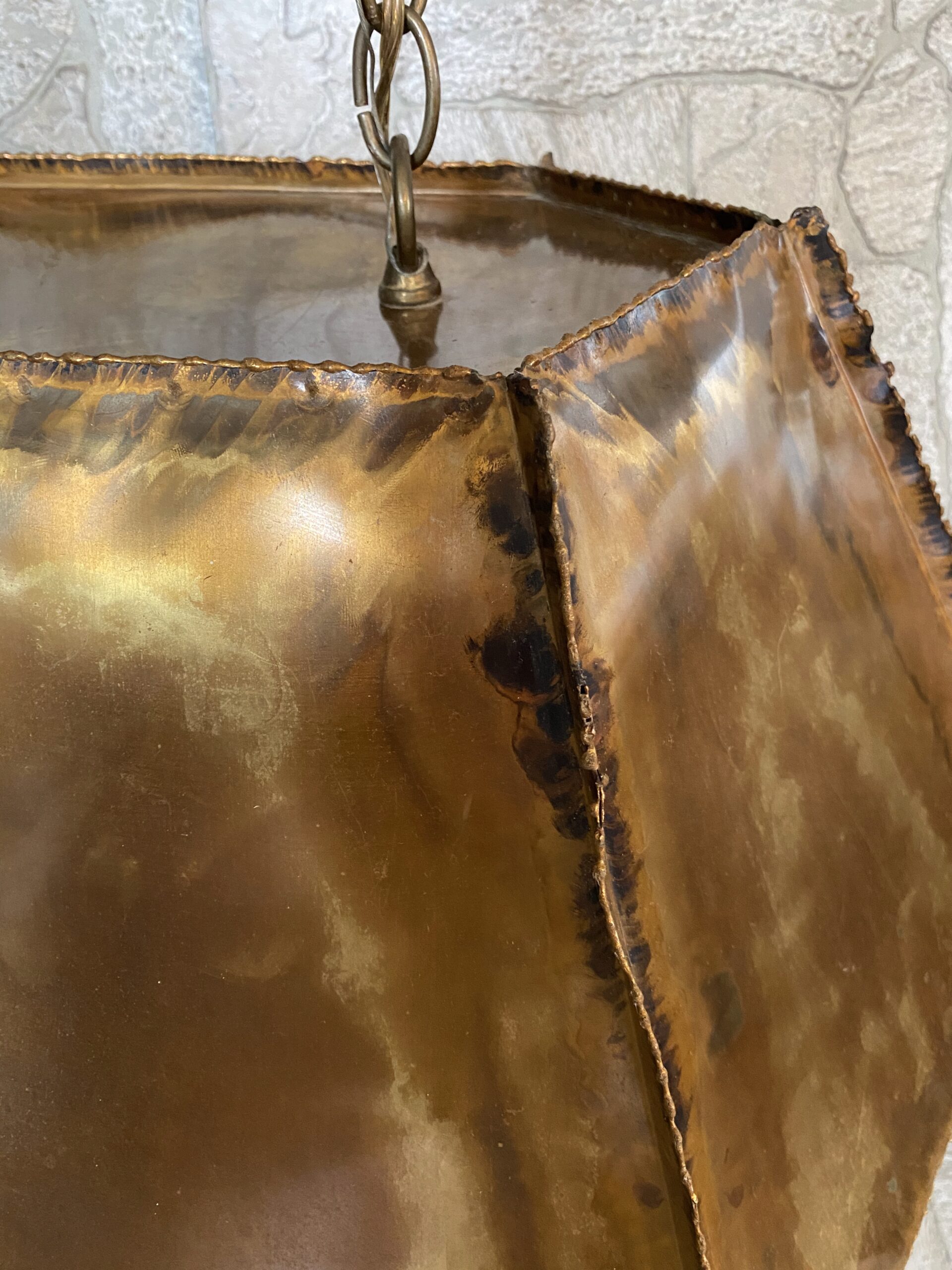 Brutalist Torch Cut Brass Pendant Light / MCM Torch Cut Lighting - Image 3