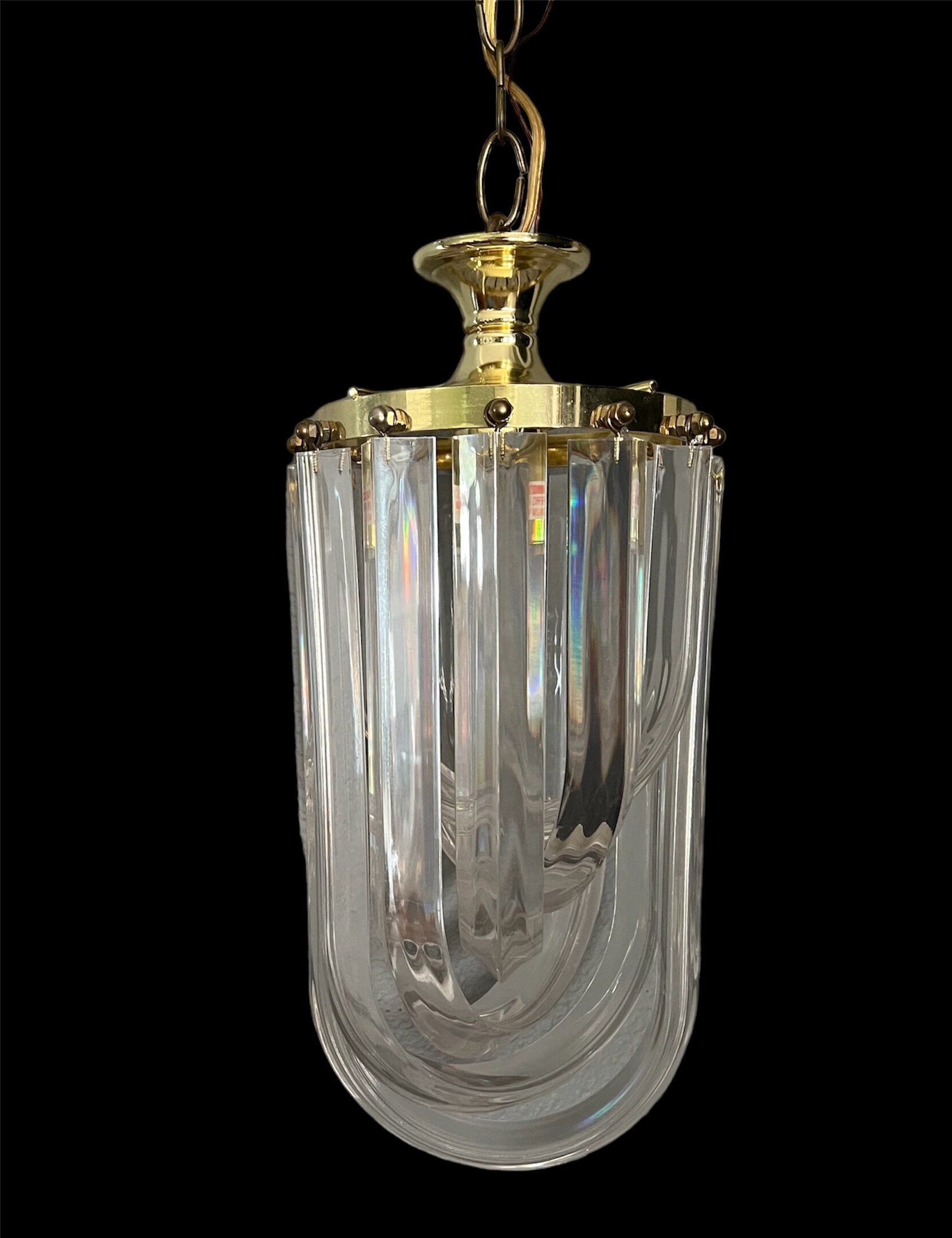 Lucite Ribbon and Brass Chandelier/ Hollywood Regency Lucite Light / Acrylic Art - Image 6