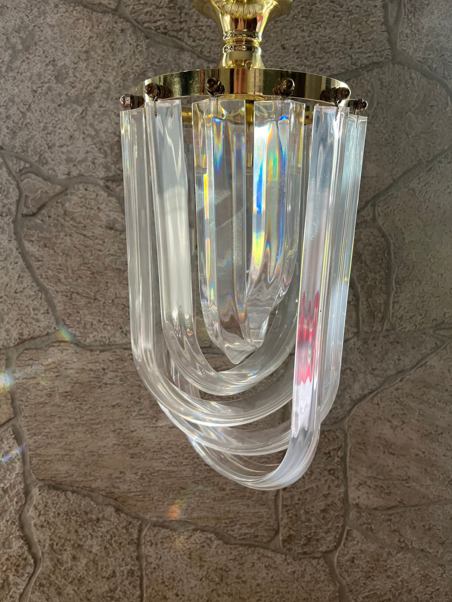 Lucite Ribbon and Brass Chandelier/ Hollywood Regency Lucite Light / Acrylic Art - Image 7