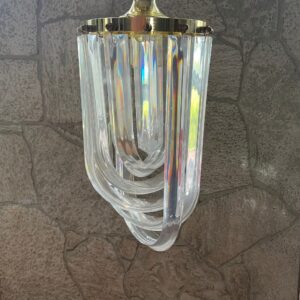 Lucite Ribbon and Brass Chandelier/ Hollywood Regency Lucite Light / Acrylic Art