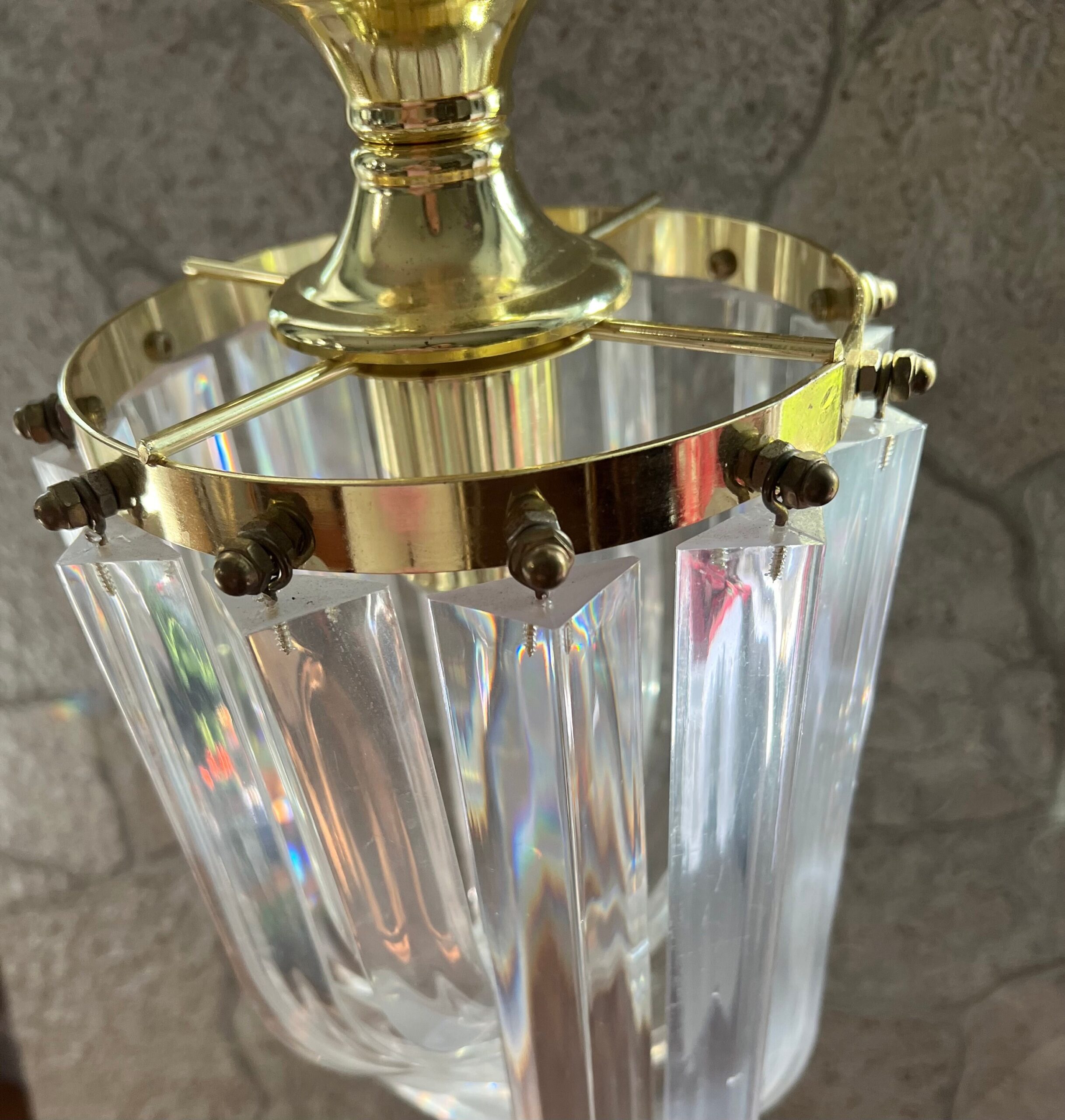 Lucite Ribbon and Brass Chandelier/ Hollywood Regency Lucite Light / Acrylic Art - Image 8