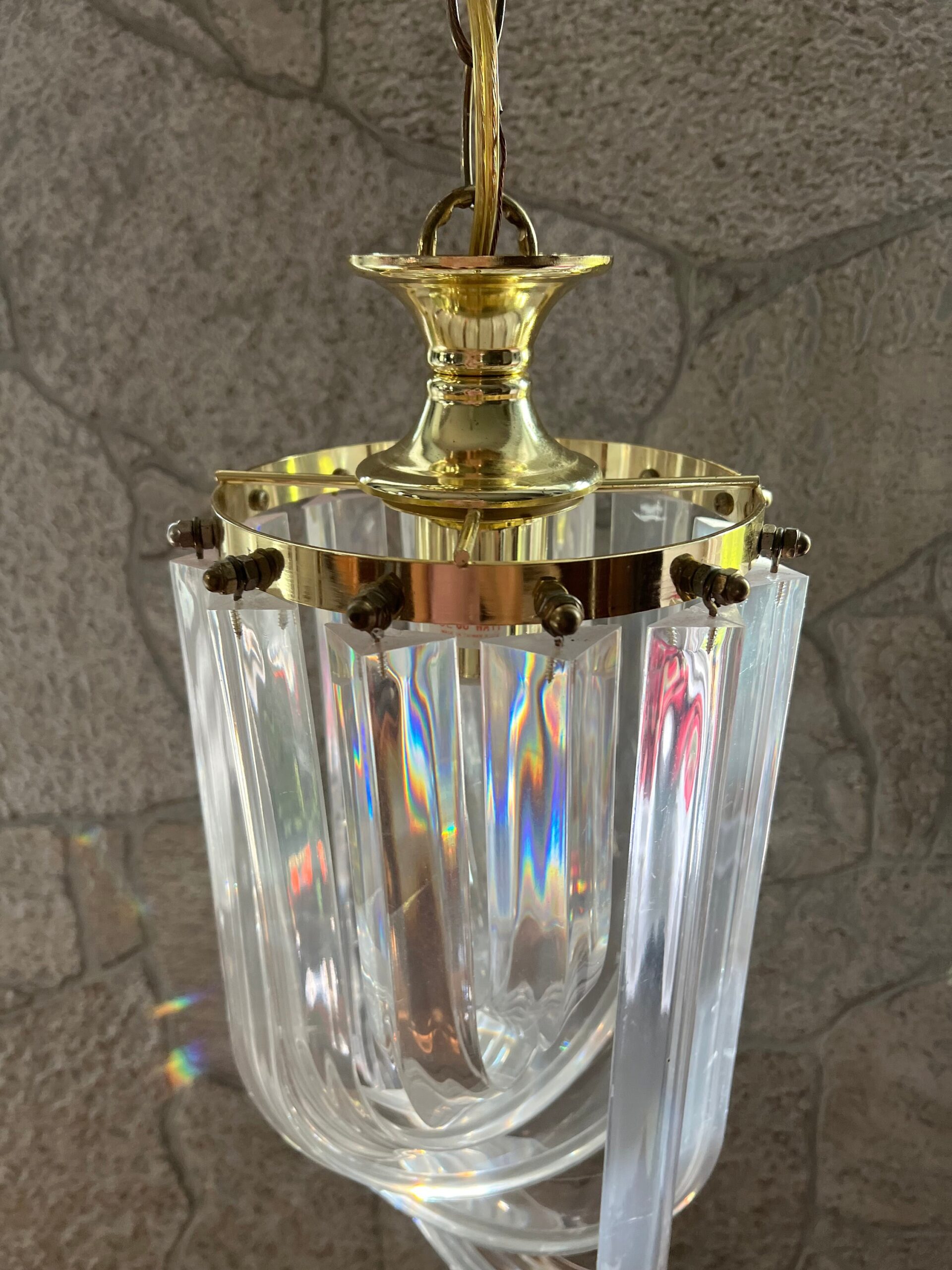 Lucite Ribbon and Brass Chandelier/ Hollywood Regency Lucite Light / Acrylic Art - Image 9