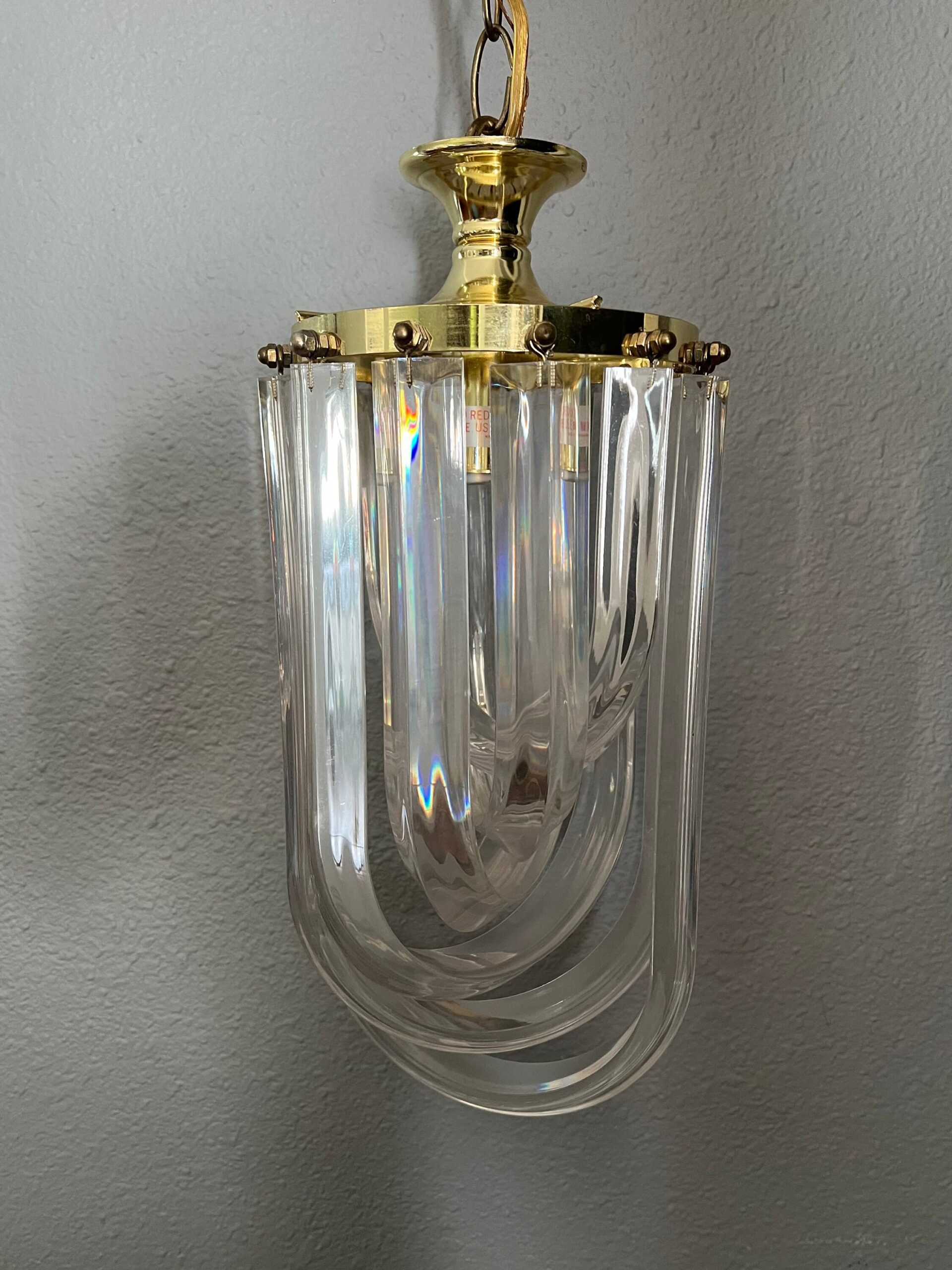 Lucite Ribbon and Brass Chandelier/ Hollywood Regency Lucite Light / Acrylic Art - Image 4