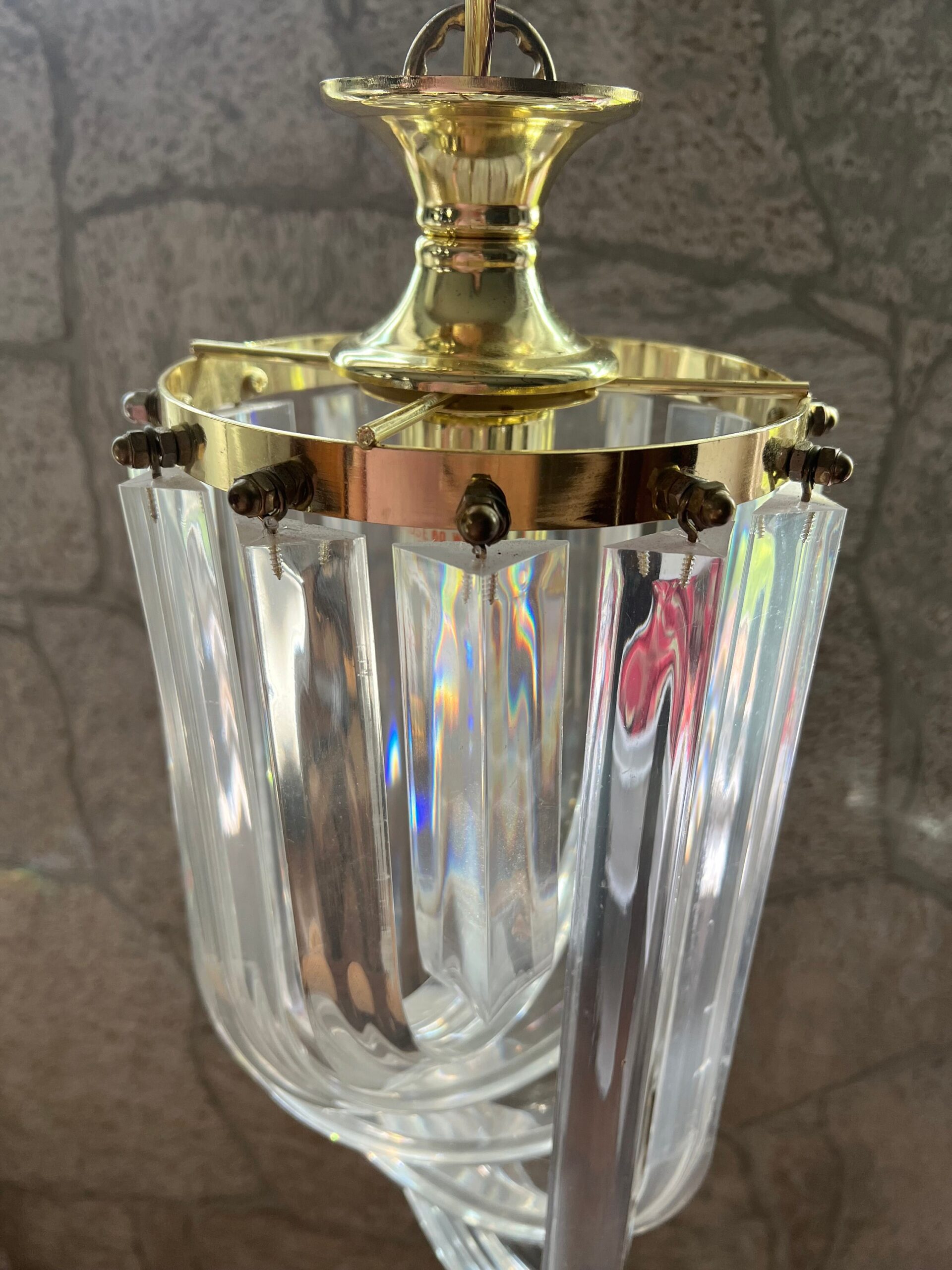 Lucite Ribbon and Brass Chandelier/ Hollywood Regency Lucite Light / Acrylic Art - Image 5