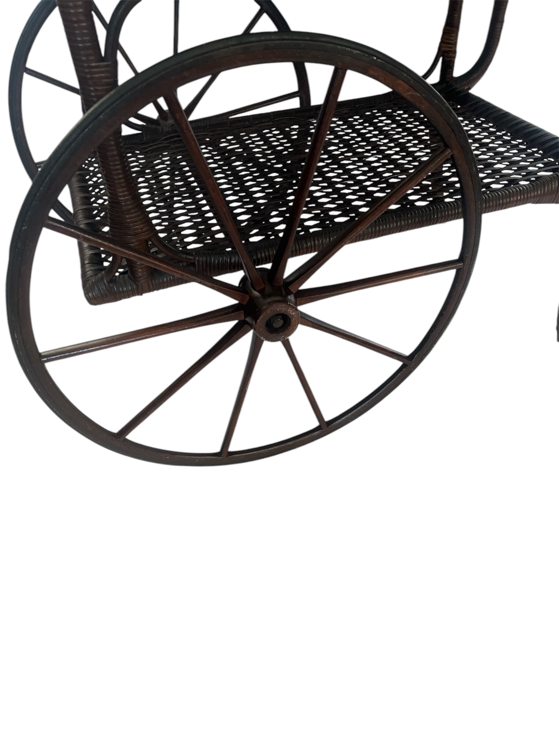 Vintage -Antique Wicker Tea Trolly/Bar Cart with Removable Glass Top Tray - Image 10