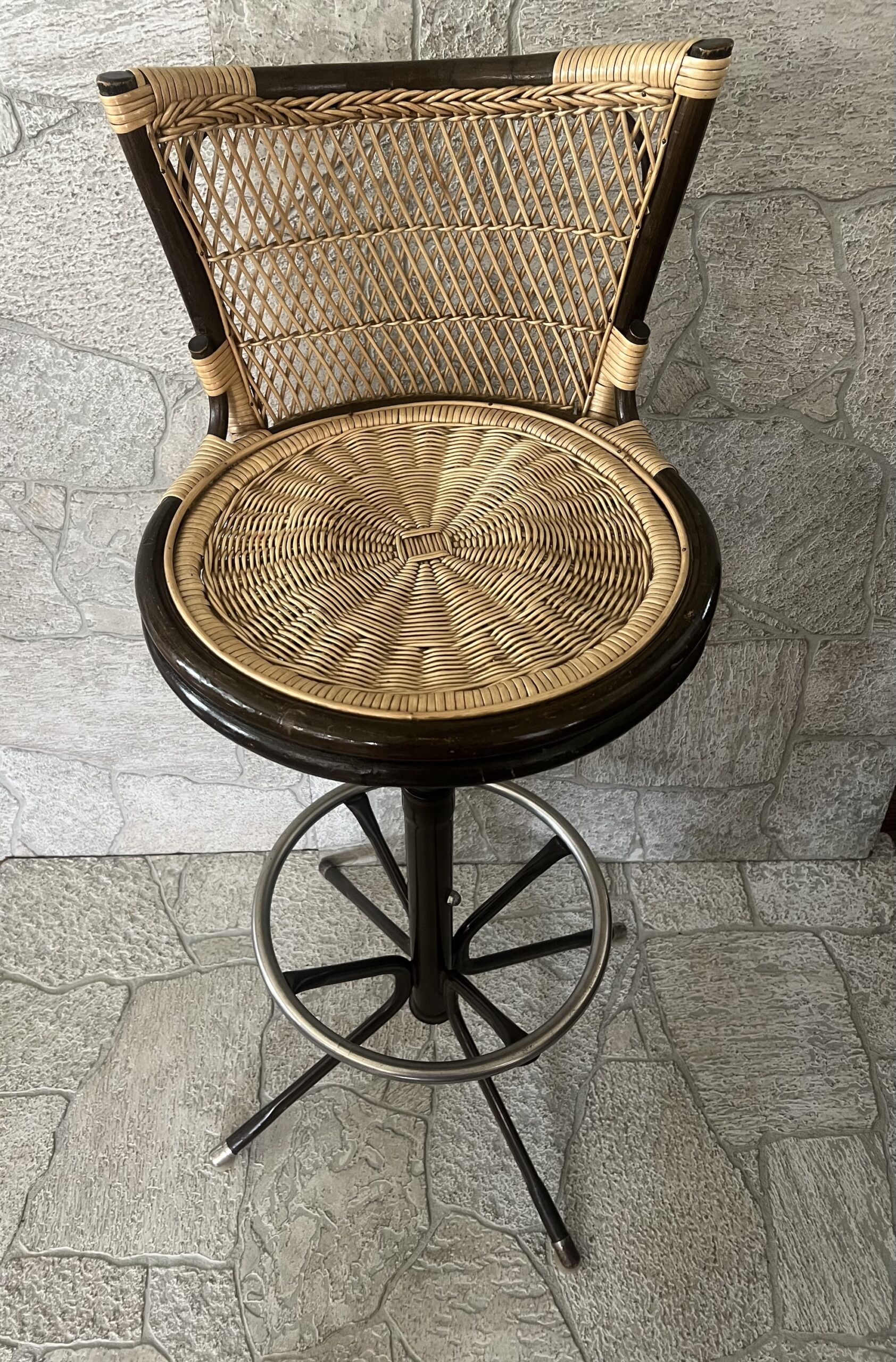 4 Vintage Rattan and Metal Barstools / Tiki Room Swivel Barstools Set of 4 - Image 5