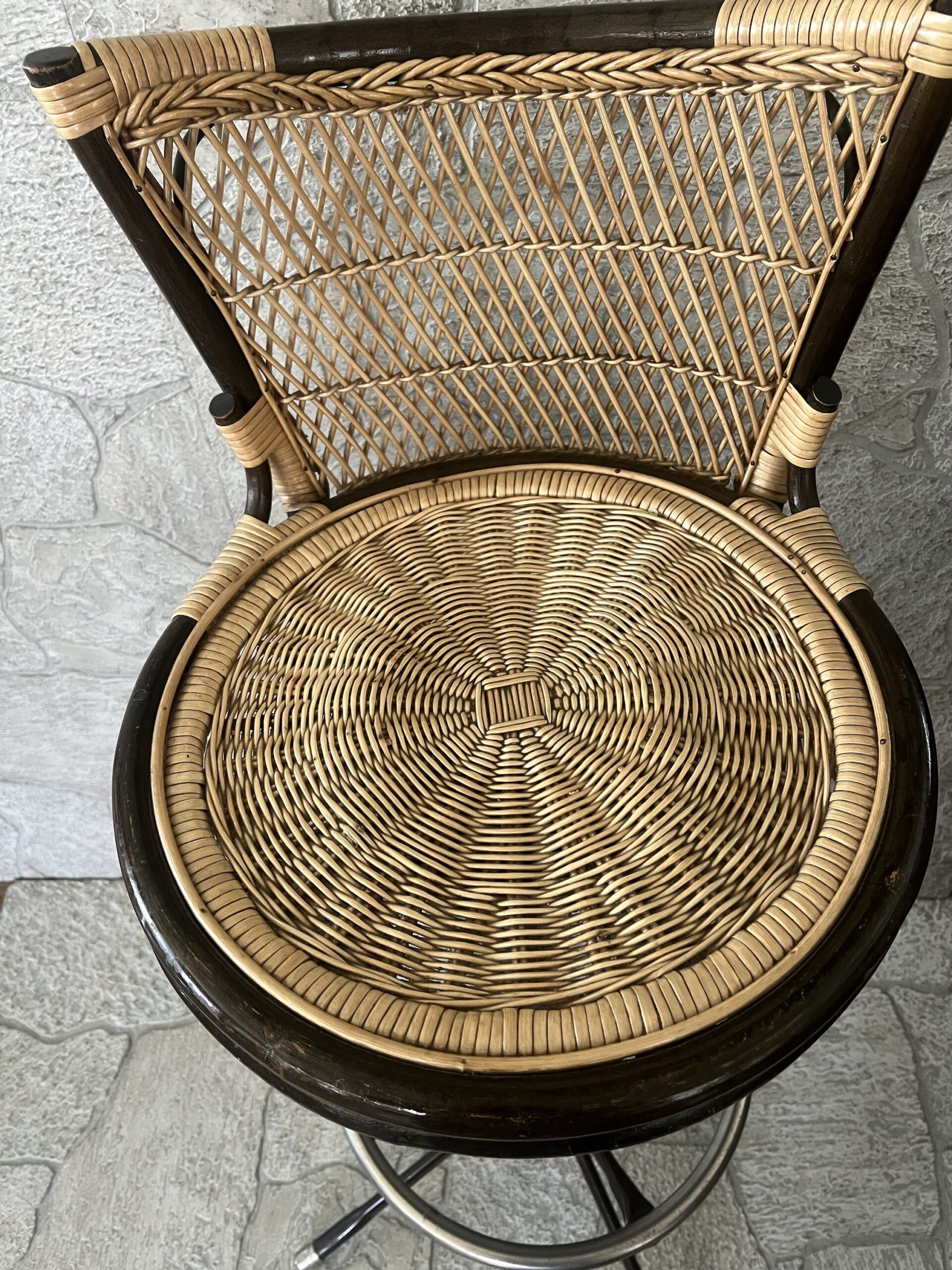 4 Vintage Rattan and Metal Barstools / Tiki Room Swivel Barstools Set of 4 - Image 9