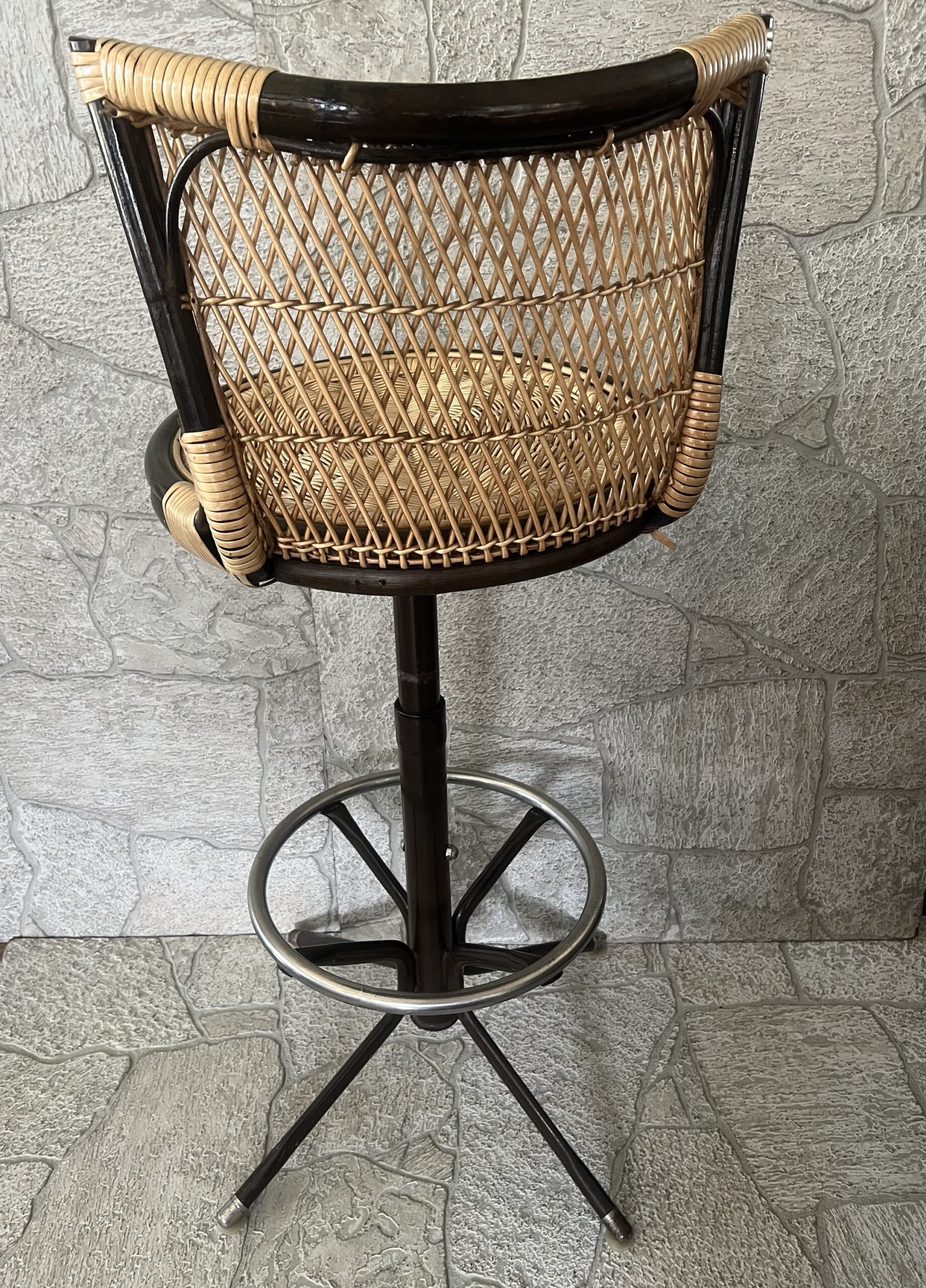 4 Vintage Rattan and Metal Barstools / Tiki Room Swivel Barstools Set of 4 - Image 7