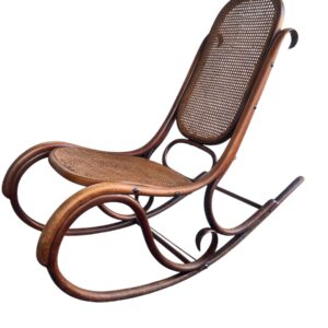 Vintage Armless Thonet Bentwood Rocking Chair with Cane Seat & Back