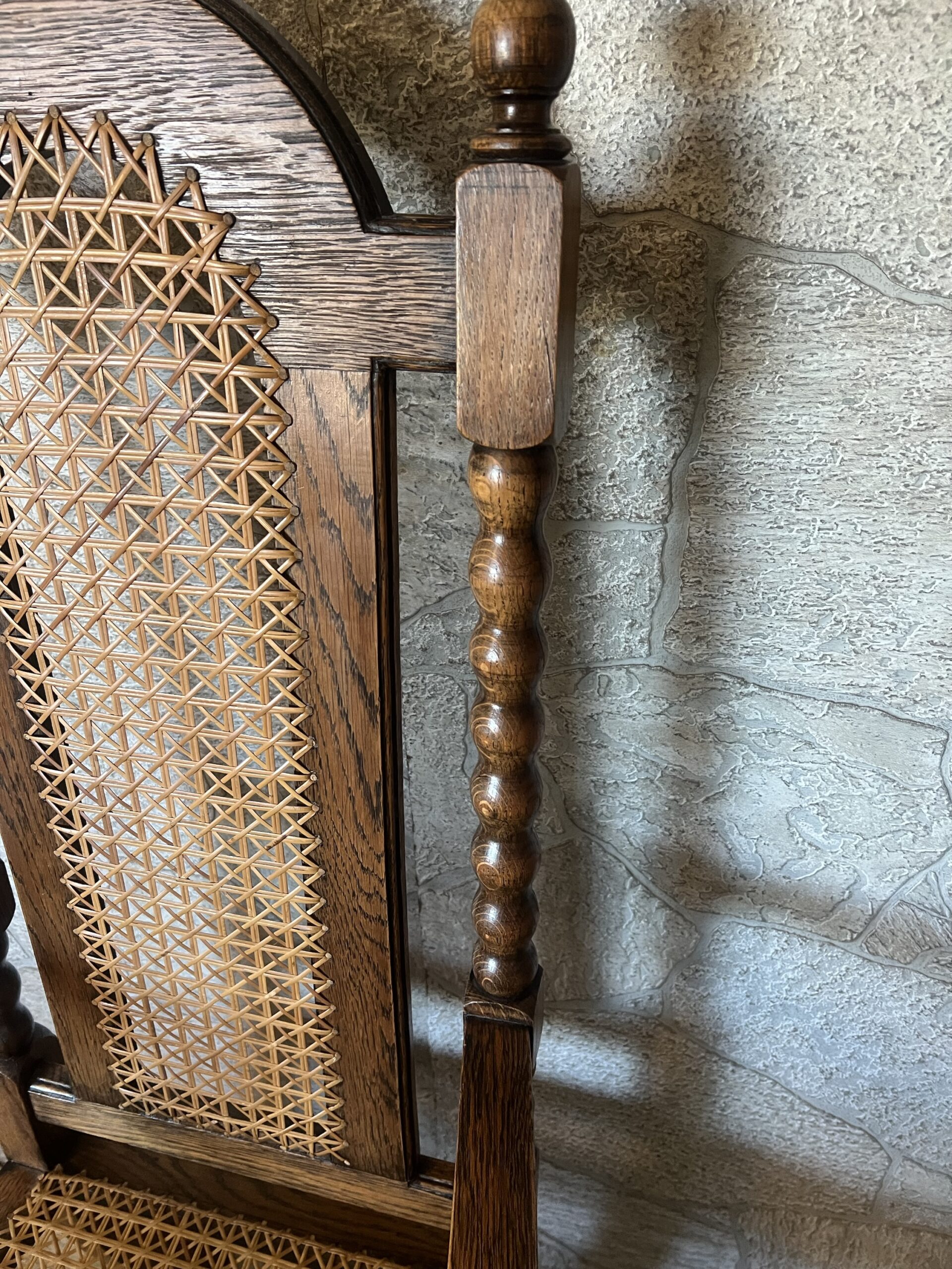 Antique Oak Barley Twist Armchair: Jacobean Revival Cane Chair - Image 6