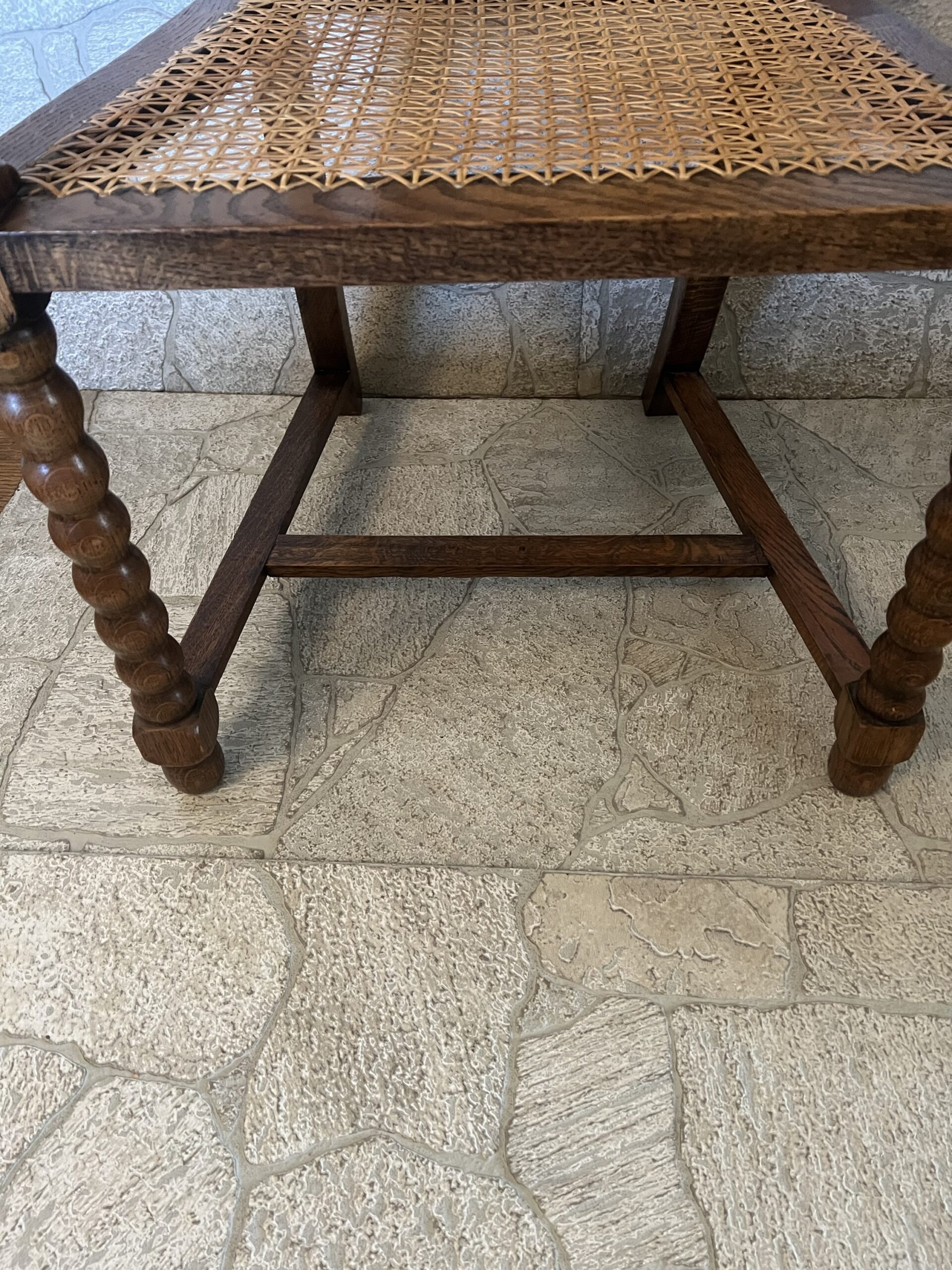 Antique Oak Barley Twist Armchair: Jacobean Revival Cane Chair - Image 7