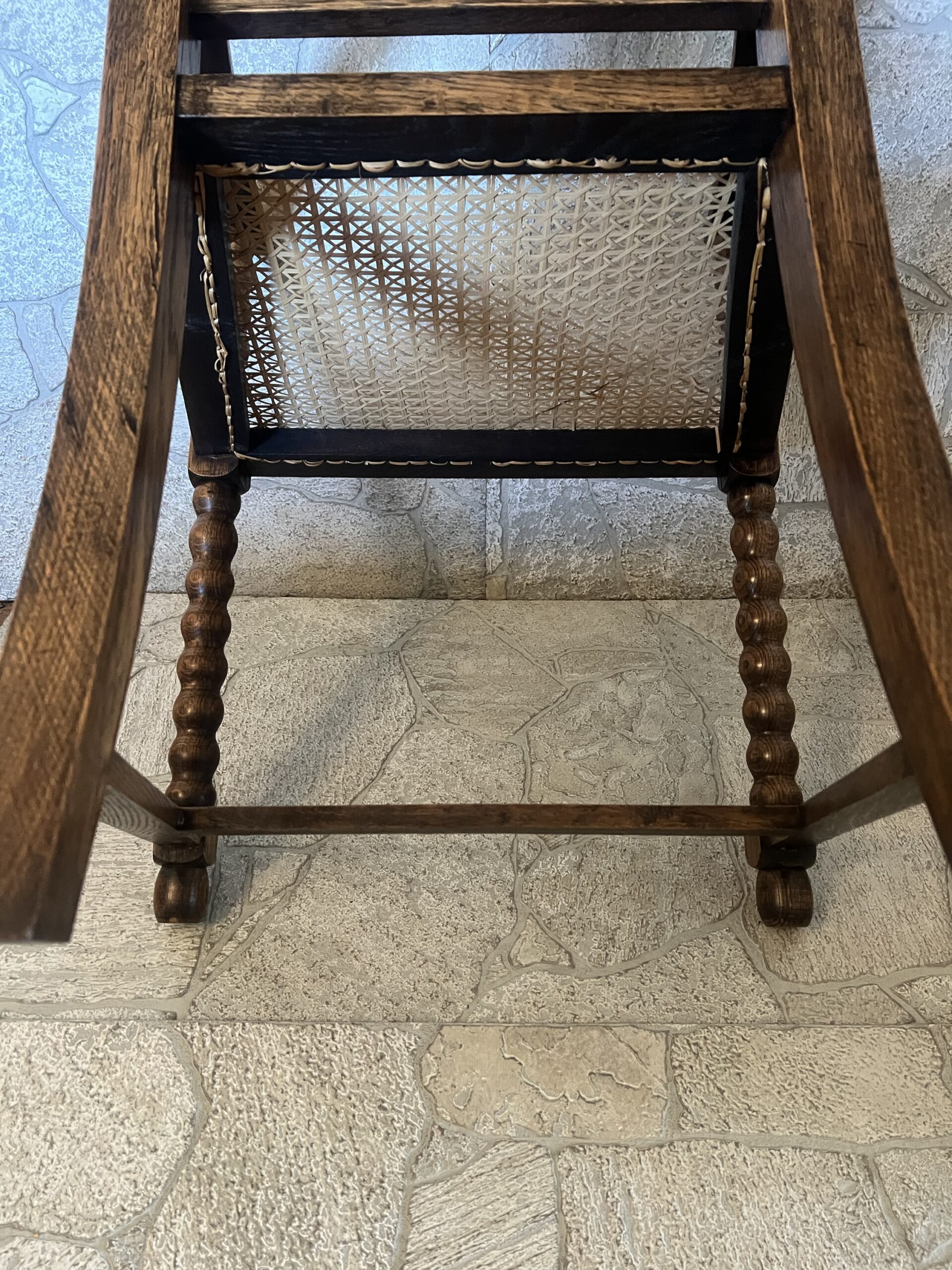 Antique Oak Barley Twist Armchair: Jacobean Revival Cane Chair - Image 9
