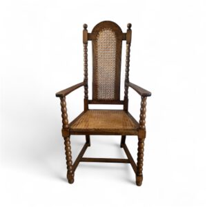 Antique Oak Barley Twist Armchair: Jacobean Revival Cane Chair