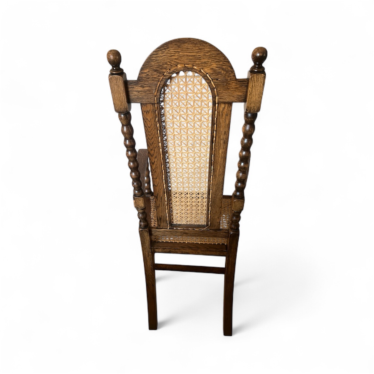 Antique Oak Barley Twist Armchair: Jacobean Revival Cane Chair - Image 10